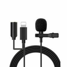 Микрофон петличный (петличка) для айфона (iPhone Lightning) с гнездом для наушников для блоггера / для телефона / для смартфона