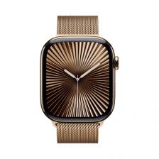 Apple Watch Series 10, 46 мм, корпус из титана цвета «титановый золотой», спортивный ремешок цвета «миланская петля» золотой S/M