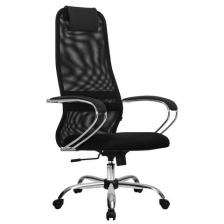 Кресло офисное МЕТТА "SU-B-8" хром, ткань-сетка, сиденье мягкое, черное