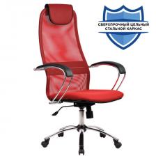 Кресло офисное МЕТТА "BK-8CH", ткань-сетка, хром, красное