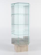 Витрина стеклянная "ИСТРА" шестигранная №44 (с дверкой, задние стенки - зеркало), Дуб Сонома