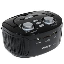 Магнитола стерео DEXP Q110 черный, 6 Вт, FM/AM, MP3/USB/SD/Bluetooth, ручка для переноски, питание от сети, аккумулятора и батареек