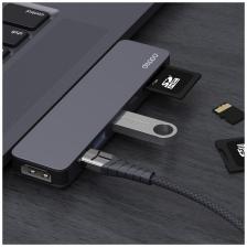 Переходник Deppa Thunderbolt C 7в1 (73121) Type-C to USB3.0x2/ HDMI/ Thunder3/ Type-C/ SD/ MicroSD для MacBook Графитовый – фото 1