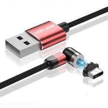 Магнитный USB-кабель 540 гр. с Type C-разъемом Uslion, 1 м, красный