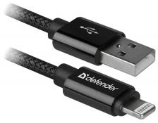 Кабель USB Am - Lightning Defender ACH01-03T PRO AM-LightningM, чёрный, тканевая оплётка, медный проводник - 1 метр Кабель USB Am - Lightning Defender ACH01-03T PRO AM-LightningM, чёрный, тканевая оплётка, медный проводник - 1 метр