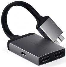 Адаптер Satechi Type-C Dual HDMI ST-TCDHAM для MacBook с 2хUSB-C (2019/2018 MacBook Pro, 2018 MacBook Air, 2018 Mac Mini), 2хHDMI 4K/USB-C PD, серый к