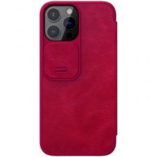 Красный кожаный чехол книжка для iPhone 13 Pro, Nillkin, серия Qin Pro Leather с защитной шторкой для камеры