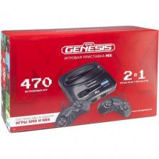 Игровая консоль RETRO GENESIS 470 игр, два проводных джойстика, Mix (8+16Bit), черный