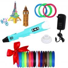 3D ручка cactus CS и 10 рулонов PLA пластика по 10м в подарок, набор для детей, (разноцветная)