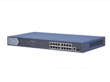 Коммутатор PoE HIKVISION DS-3E0518P-E неуправляемый, 16хRJ45 1000M PoE с грозозащитой 6кВ/Uplink порт 1000М Ethernet,/1000М SFP uplink порта, 802.3af/