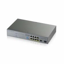 Коммутатор PoE+ для IP-видеокамер Zyxel GS1300-10HP, rack 19", 9xGE (8xPoE+), 1xSFP, бюджет PoE 130 Вт, дальность питания до 250м, повышенная защита от перенапряжений и электростатических разрядов