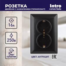 4-205-05 Розетка Intro Solo 4-205-05 с заземлением двойная 2X2P+E Schuko, 16А-250В, IP20, СУ, антрацит, цена за 1 шт