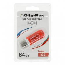 USB-накопитель (флешка) OltraMax 230 64Gb (USB 2.0), оранжевый