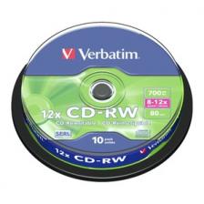 Диски CD-RW Verbatim 10шт в банке cake 12x 43480