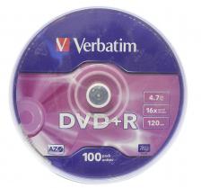 Диск DVD+R Verbatim 4.7 Gb, 16x, Cake Box (100), (100/400) {43551} – фото 1