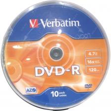 Диск DVD-R Verbatim 4.7 Gb, 16x, Cake Box (10), (10/200) {43523} – фото 1