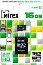 Карта памяти MicroSDHC Mirex 16Gb Class10 с адаптером Black