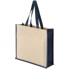 Холщовая сумка для покупок Bagari с синей отделкой – фото 2