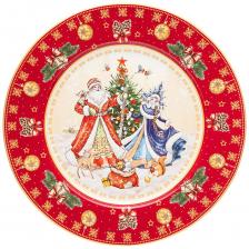 Тарелка обеденная Дед Мороз и снегурочка (красная) Lefard Размер: 26 см A321520