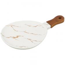 Блюдо сервировочное Lefard белое с деревянной ручкой 34х15.3х2 см