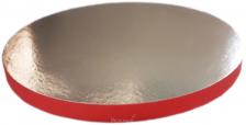 Поднос под торт усиленный 30 см., Серебро/Красный 20 мм.