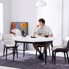 Комплект обеденной мебели Круглый раздвижной стол и 6 стульев Xiaomi 8H Jun Telescopic Rock Board Dining Table and Six Chairs Grey/Beige – фото 3