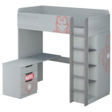 Кровать-чердак Polini kids Marvel 4355 Железный человек, с письменным столом и шкафом, серый