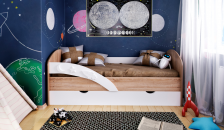 Кровать Космос с 3D-бортиком ЛДСП, МДФ, Дуб сонома, Белый (матовый), 700x1600 мм, универсальная, 1652