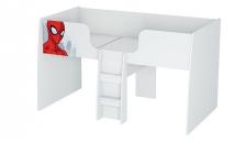 Кровать-чердак детская Polini kids Marvel 4105 Человек паук, с выдвижными элементами, белый