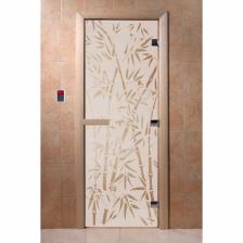 Дверь стеклянная «Бамбук и бабочки», размер коробки 190 x 70 см, 8 мм, сатин
