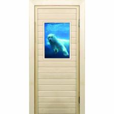 Дверь для бани со стеклом (40*60), "Белый медведь", 180x70см, коробка из осины