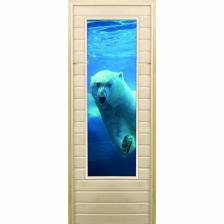Дверь для бани со стеклом (43*129), "Белый медведь", 170x70см, коробка из осины
