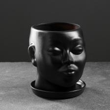 Фигурное кашпо - Голова, 17х14х15 см, чёрное