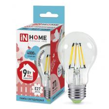 Лампа светодиодная LED-A60-deco 9Вт 230В Е27 4000К 1040Лм прозрачная IN HOME, цена за 1 шт.