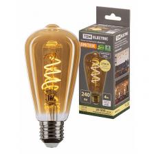 Лампа светодиодная Винтаж золотистая ST64 (со спиралью), 4 Вт, 230 В, 2700 К, E27 (конус) TDM, цена за 1 шт
