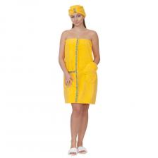 Набор для сауны махровый женский (парео, чалма, рукавица), желтый 44-52