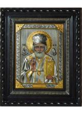Писаная икона святого Николая Чудотворца под стеклом 29 х 33 см