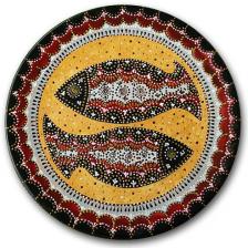 Декоративная тарелка Рыбы, коричневый фон (15 см)