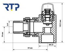 Монтажный комплект для установки радиатора отопления PPR RTP DN 25 мм х 3/4" угловой - Клапан запорный, Вентиль ручной – фото 4