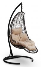 Кресло-кокон подвесное LUNA черное+бежевая подушка, до 180 кг ЦН