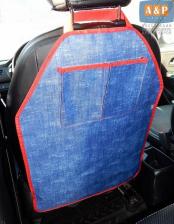 Накидка (чехол) на спинку автомобильного сиденья с карманами. Цвет: джинс с красной окантовкой. – фото 1