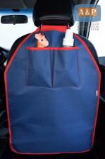 Накидка (чехол) на спинку автомобильного сиденья с карманами. Цвет: темно-синий с красной окантовкой.