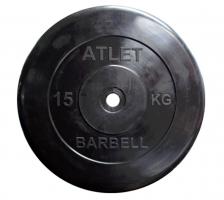 Диск обрезиненный черного цвета Atlet 15 кг