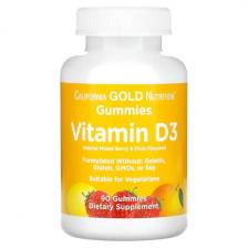 California Gold Nutrition Vitamin D3 Gummies 25 mcg (1,000 IU), 90 жевательных конфет