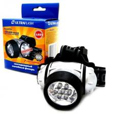 Ultraflash фонарь налобный LED5351 (3xR03) 7св/д (16lm), серебр./пластик, поворот.отражат,3 режима e10260