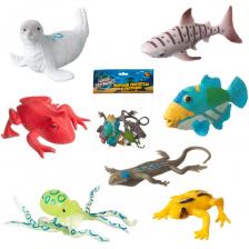 Игровой набор ABtoys Юный натуралист Фигурки-тянучки пластичные Морские обитатели и рептилии7 штук (2 лягушки, 2 рыбы, ягуана, паук, морской котик)