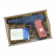 Деревянный игрушечный пистолет Стечкина (АПС): многозарядная игрушка-резинкострел c надписью "с днем Победы" – фото 2