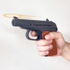 Деревянный пистолет Макарова (ПМ), в сборе, окрашенный, многозарядная игрушка-резинкострел ARMA с надписью "с днем Победы" – фото 1