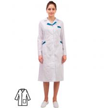 Халат медицинский женский м01-ХЛ белый/бирюзовый (размер 48-50, рост 158-164)