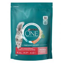 Purina One полнорационный для стерилизованных кошек и кастрированных котов, с лососем - 200 г супер премиум для взрослых с лососем мешок Российский корм 1 уп. х 1 шт. х 0.2 кг